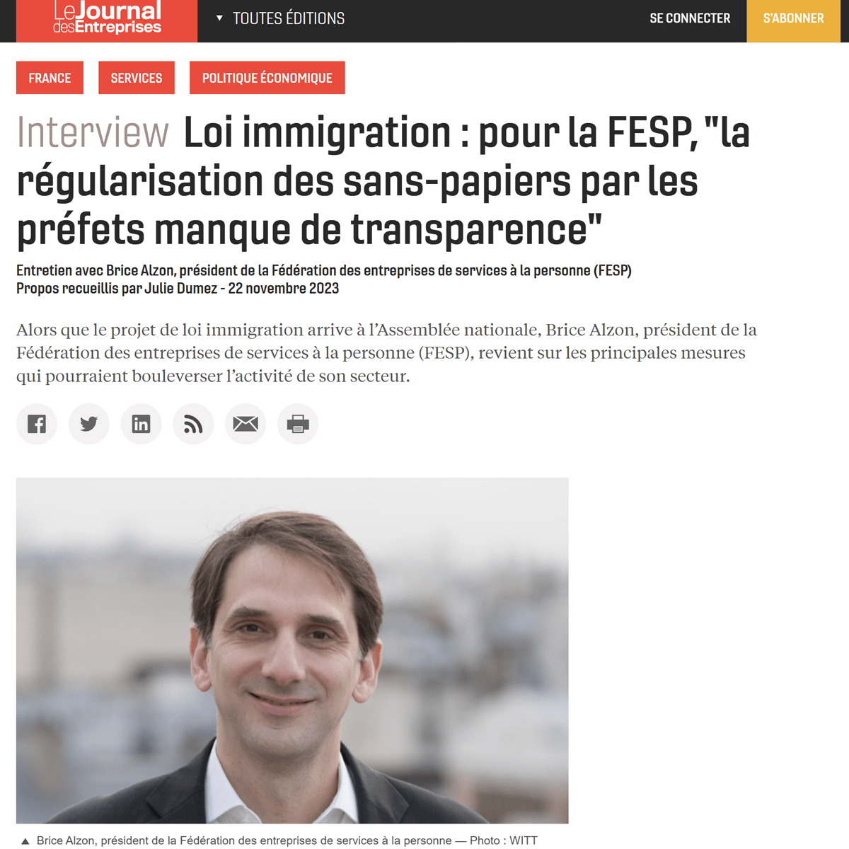 LE JOURNAL DES ENTREPRISES | Interview Loi Immigration : Pour La FESP ...